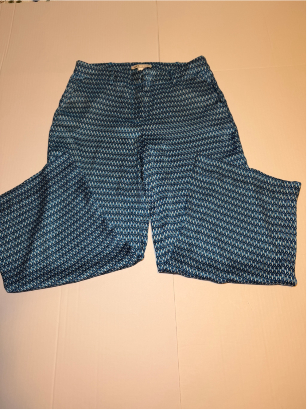Women's Mango Wide Leg Pants Size M Blue White Geometric Print